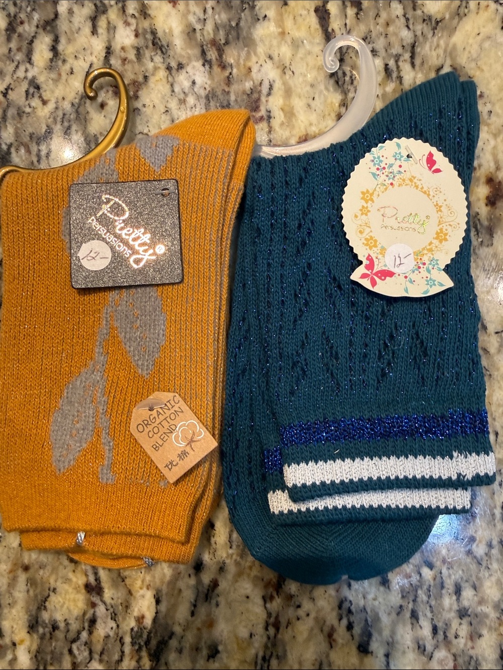 Pretty Persuasions Teal & Mustard Patterned Knit Socks Set of 2